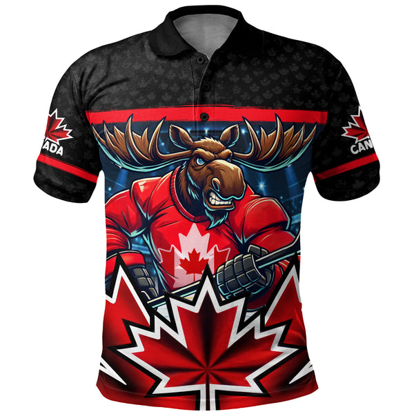 Canada Polo Shirt Maple Moose Hockey Warrior