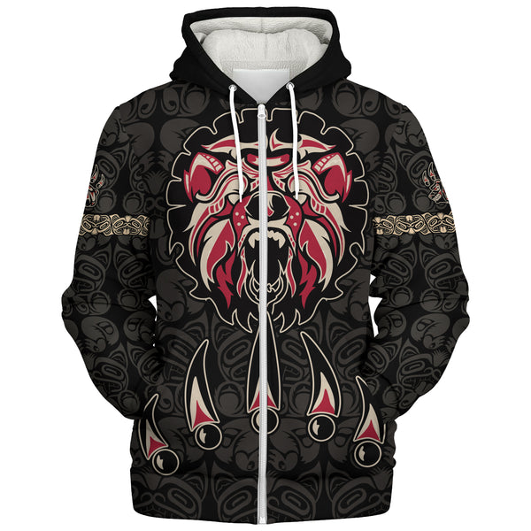 Canada Sherpa Hoodie Haida Tribal Roaring Bear