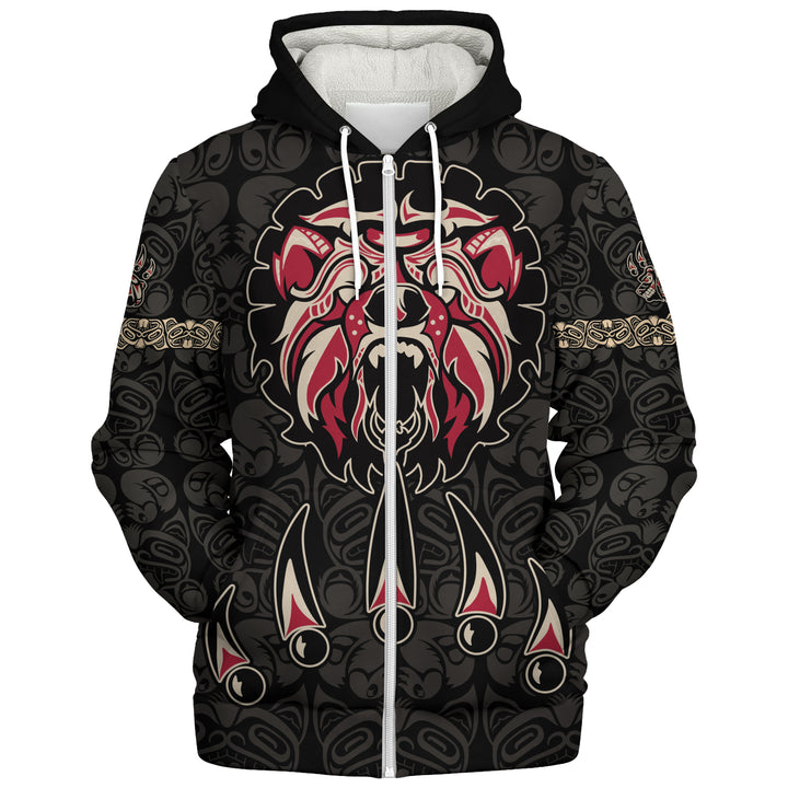 Canada Sherpa Hoodie Haida Tribal Roaring Bear