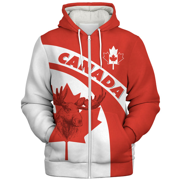 Canada Sherpa Hoodie Red And White Canadian Spirit