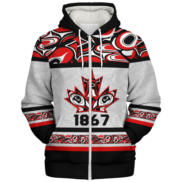 Canada Sherpa Hoodie Haida Indigenous Maple Legacy 1867