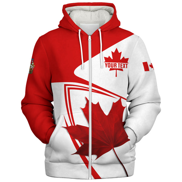 Canada Sherpa Hoodie Custom Canada Maple Leaf Red And White