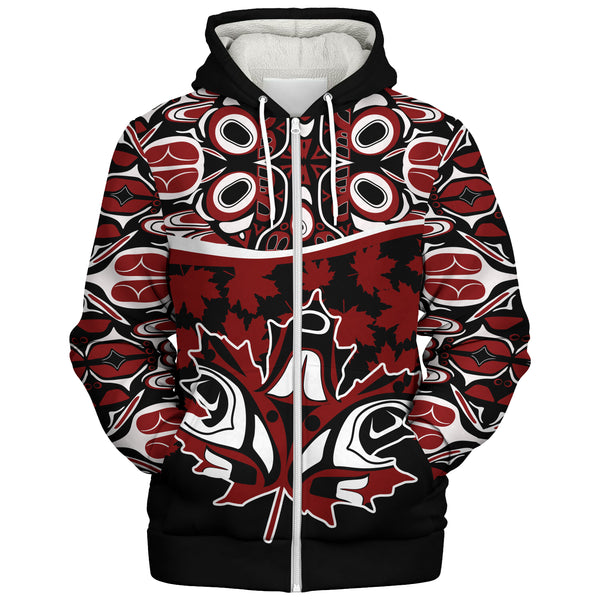 Canada Sherpa Hoodie Haida Echo Red Leaf Pride
