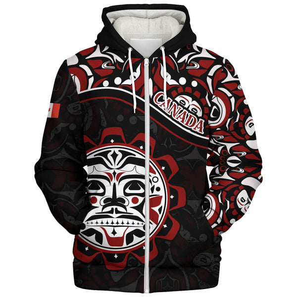 Canada Sherpa Hoodie Haida Sun Spirit