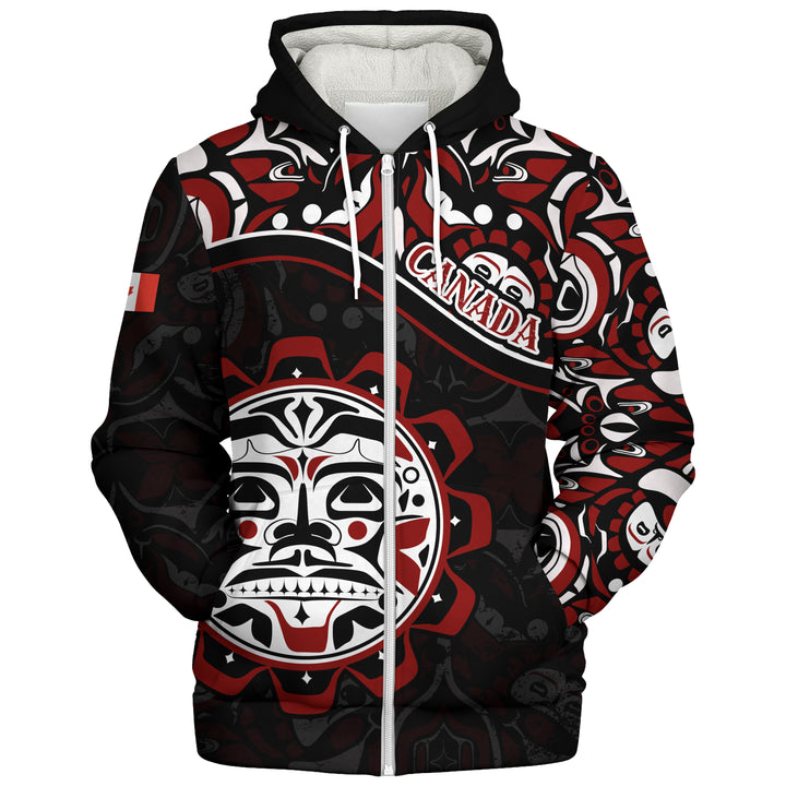 Canada Sherpa Hoodie Haida Sun Spirit