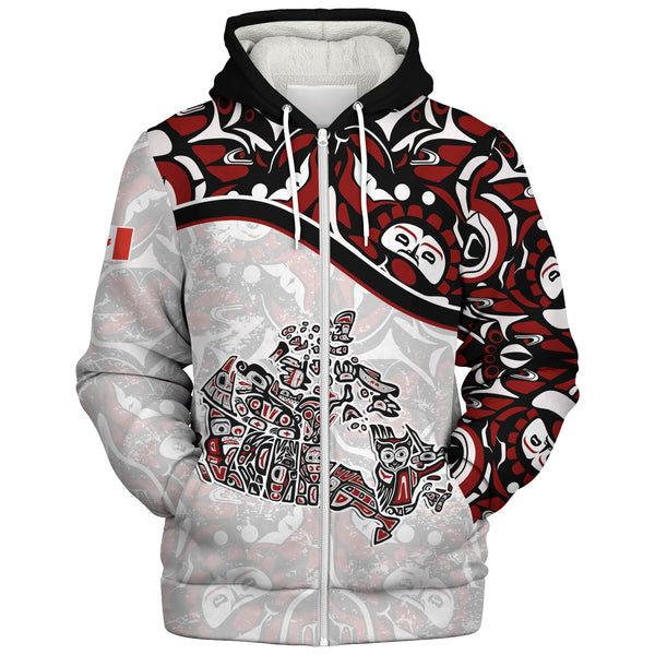 Canada Sherpa Hoodie The True North Totem Map Haida Edition