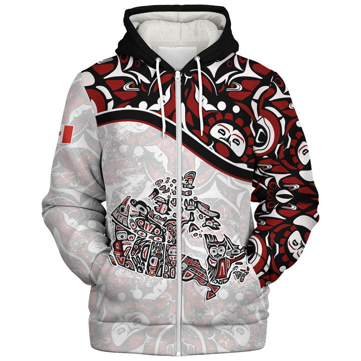 Canada Sherpa Hoodie The True North Totem Map Haida Edition