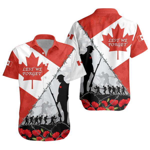 Canada Short Sleeve Shirt Remembrance Day Poppy Flower And Barbed Wire