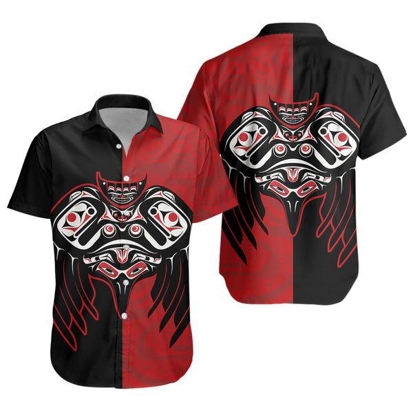Canada Short Sleeve Shirt Red And Black Haida Raven Guardian