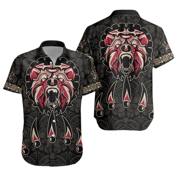Canada Short Sleeve Shirt Haida Tribal Roaring Bear