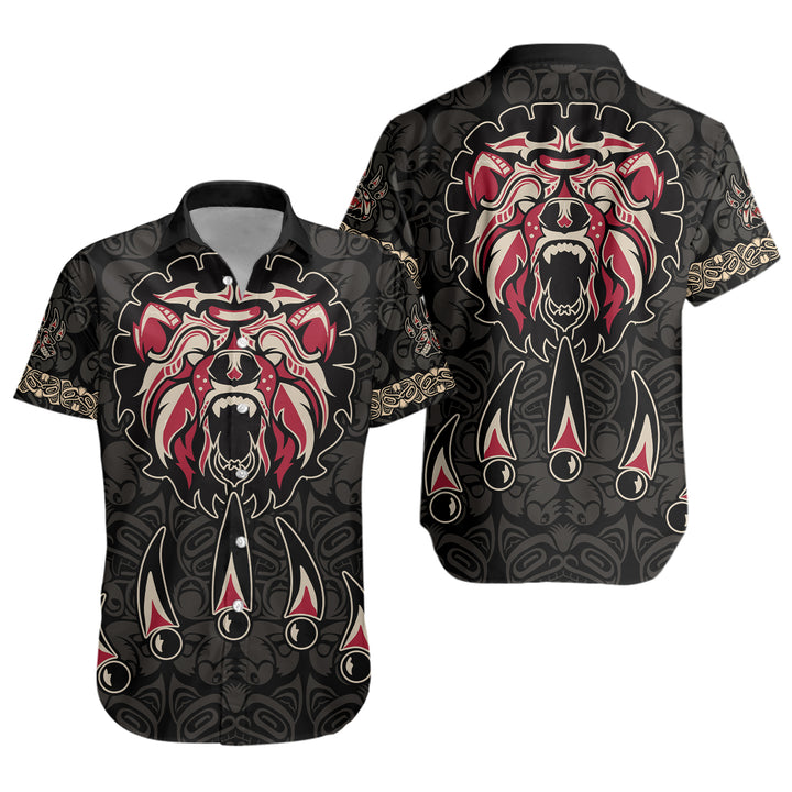 Canada Short Sleeve Shirt Haida Tribal Roaring Bear
