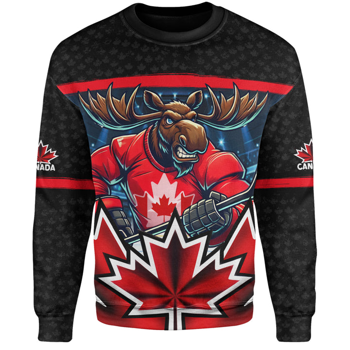 Canada Sweatshirt Maple Moose Hockey Warrior