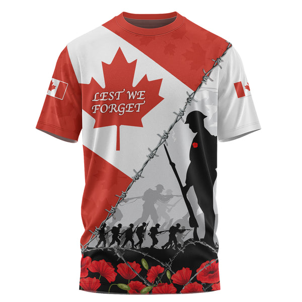 Canada T-Shirt Remembrance Day Poppy Flower And Barbed Wire