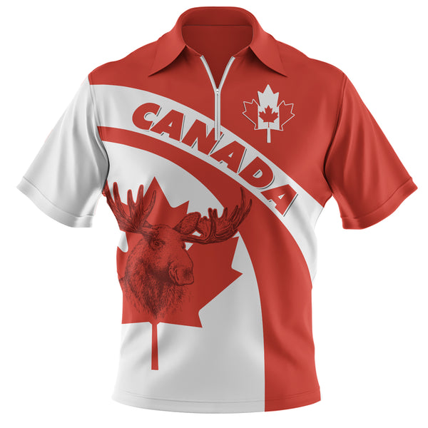 Canada Zip Polo Shirt Red And White Canadian Spirit