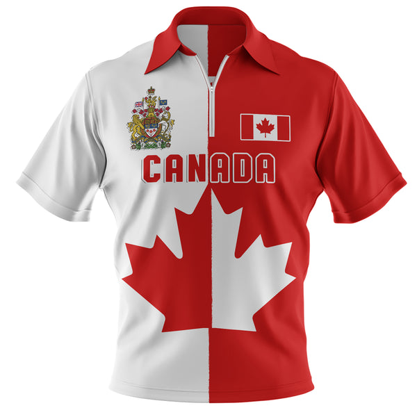 Canada Zip Polo Shirt Canada Maple Crest Half And Half Style