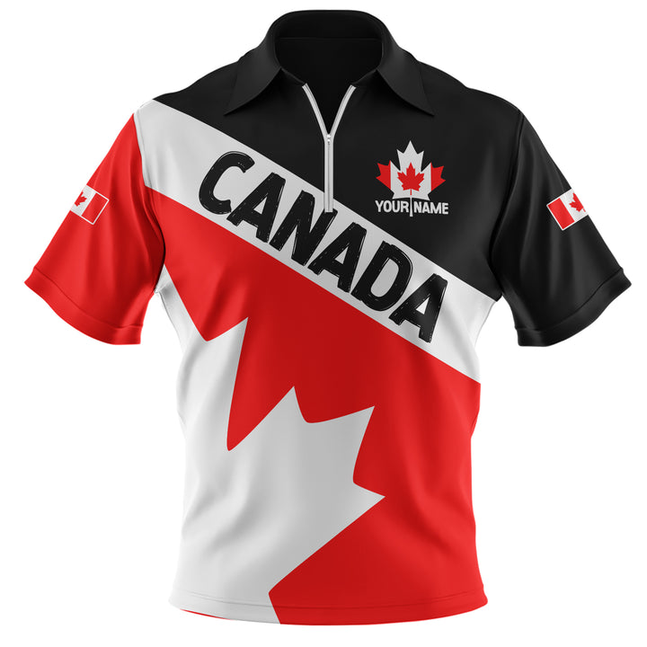 Canada Zip Polo Shirt Maple Power Stripes