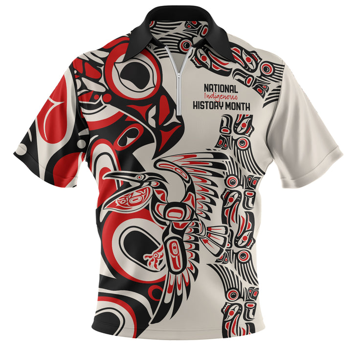 Canada Zip Polo Shirt Haida Sacred Wings History Month Edition