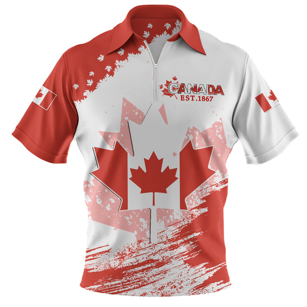 Canada Zip Polo Shirt Maple Born Canada Made