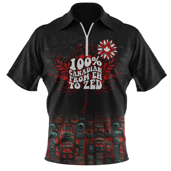 Canada Zip Polo Shirt Canadian From Eh To The Zed Haida Pattern