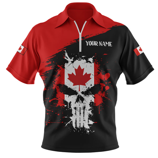 Canada Zip Polo Shirt Red Skull Patriot Canada Edition