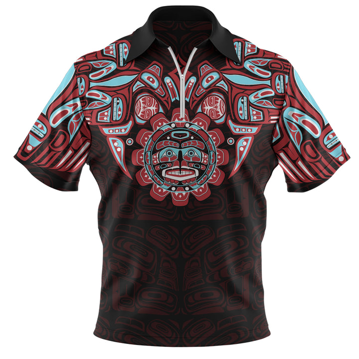 Canada Zip Polo Shirt Haida Spirit Of The Sun