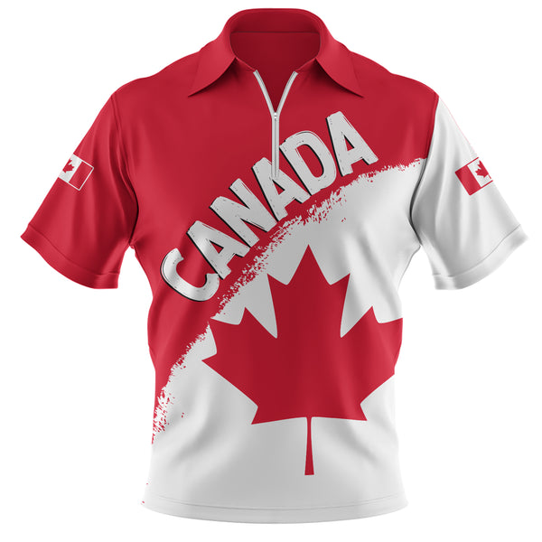 Canada Zip Polo Shirt Maple Wave True North Spirit
