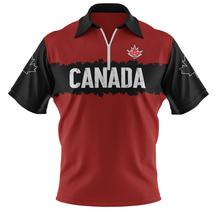 Canada Zip Polo Shirt Red & Black True North