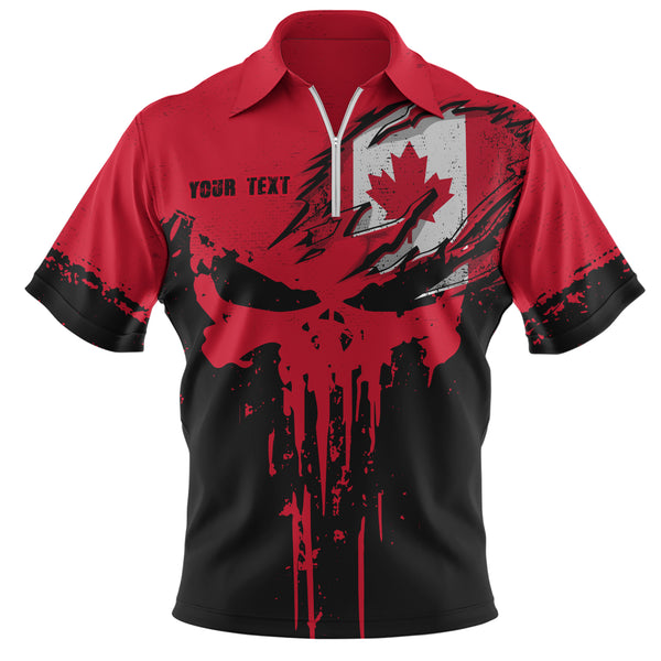 Canada Zip Polo Shirt Maple Skull Fearless North