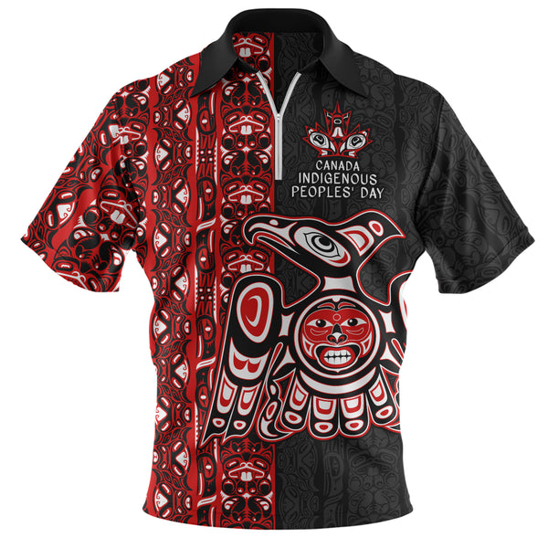Canada Zip Polo Shirt Haida Indigenous Spirit Canada Edition