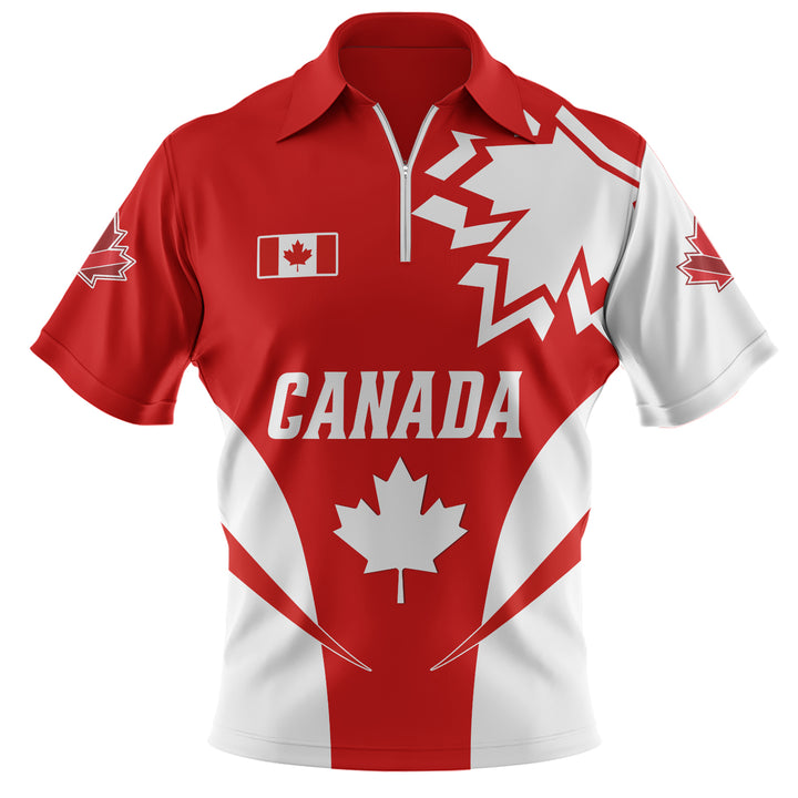 Canada Zip Polo Shirt Canada Bold Maple Surge
