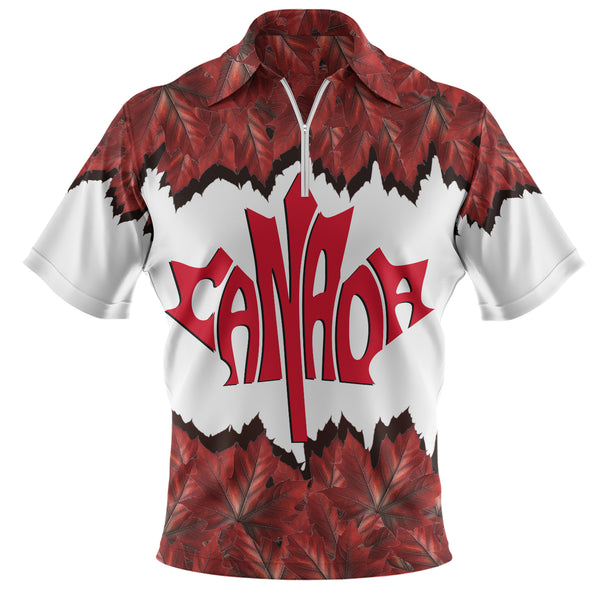 Canada Zip Polo Shirt Red Leaf Dominion