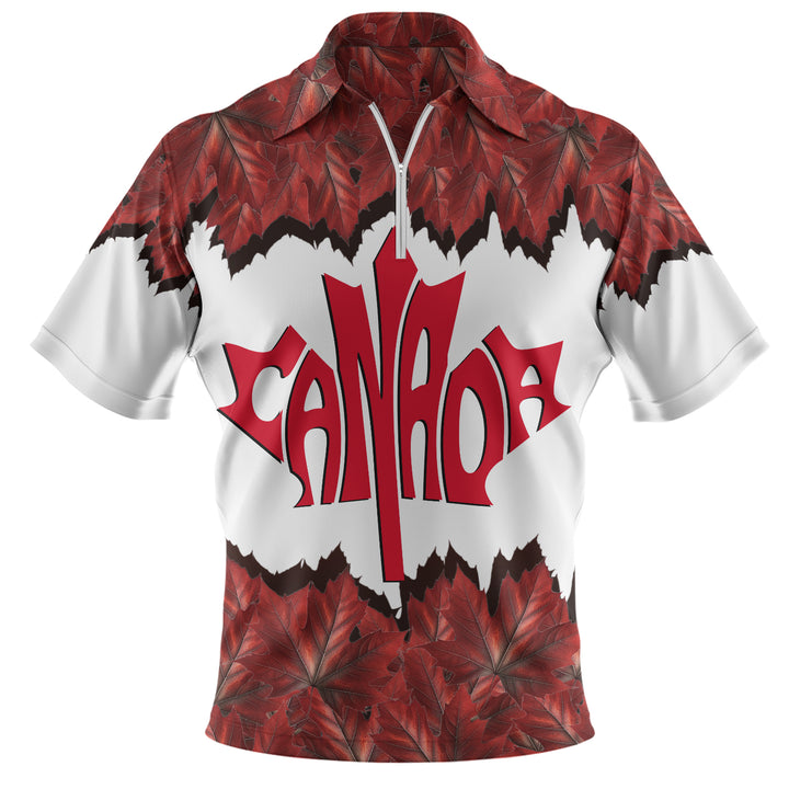 Canada Zip Polo Shirt Red Leaf Dominion