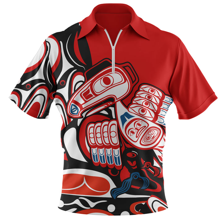 Canada Zip Polo Shirt Haida Red Totem Legacy