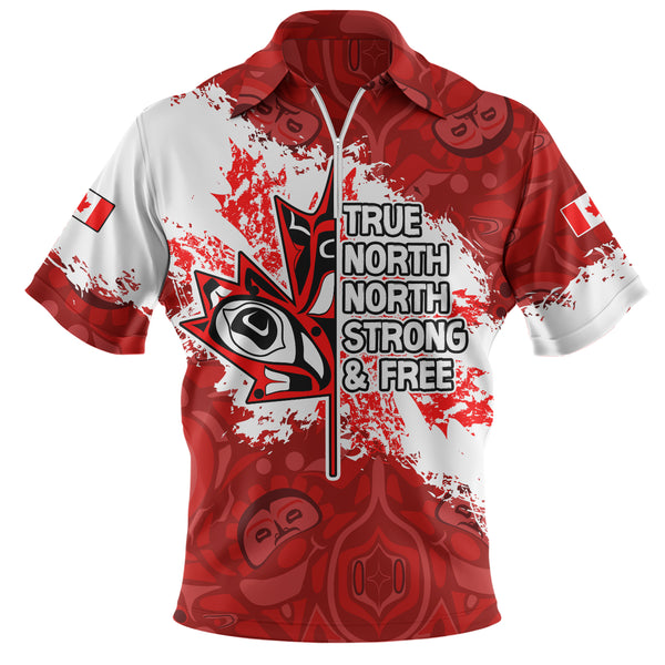 Canada Zip Polo Shirt Haida Indigenous Maple Pride