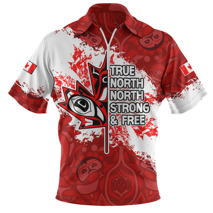 Canada Zip Polo Shirt Haida Indigenous Maple Pride