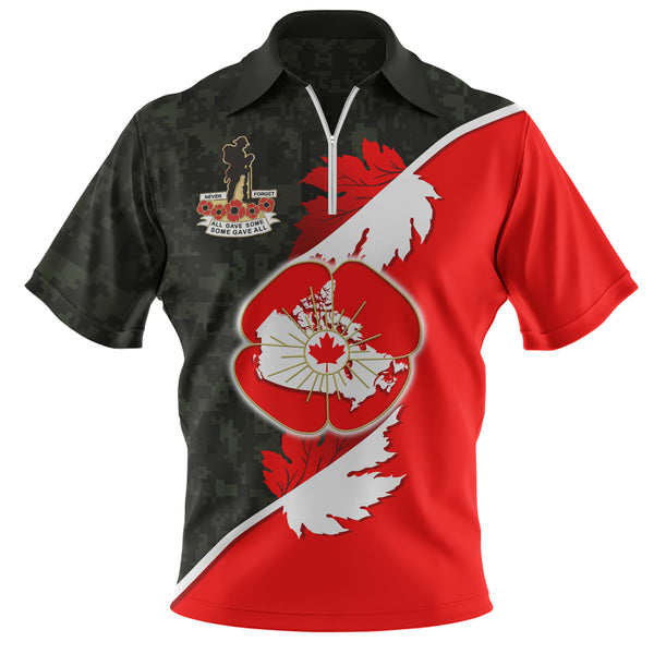 Canada Zip Polo Shirt Never Forgotten Remembrance Day Edition