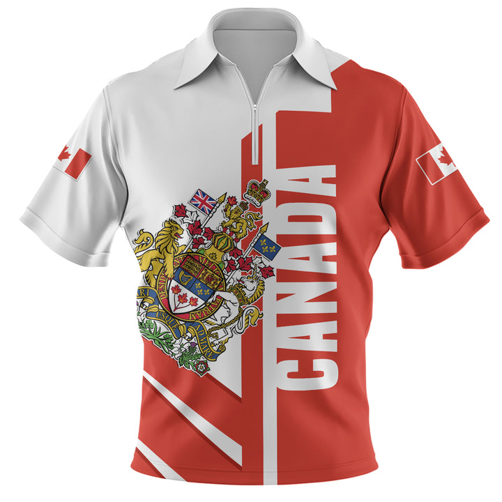 Canada Zip Polo Shirt Canada Coat Of Arms Tribute