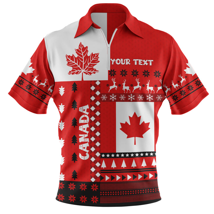 Canada Zip Polo Shirt Nordic Maple Christmas Spirit