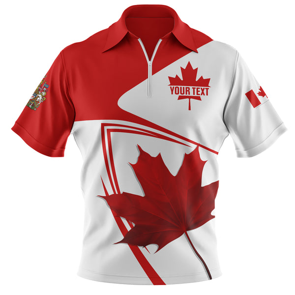 Canada Zip Polo Shirt Custom Canada Maple Leaf Red And White