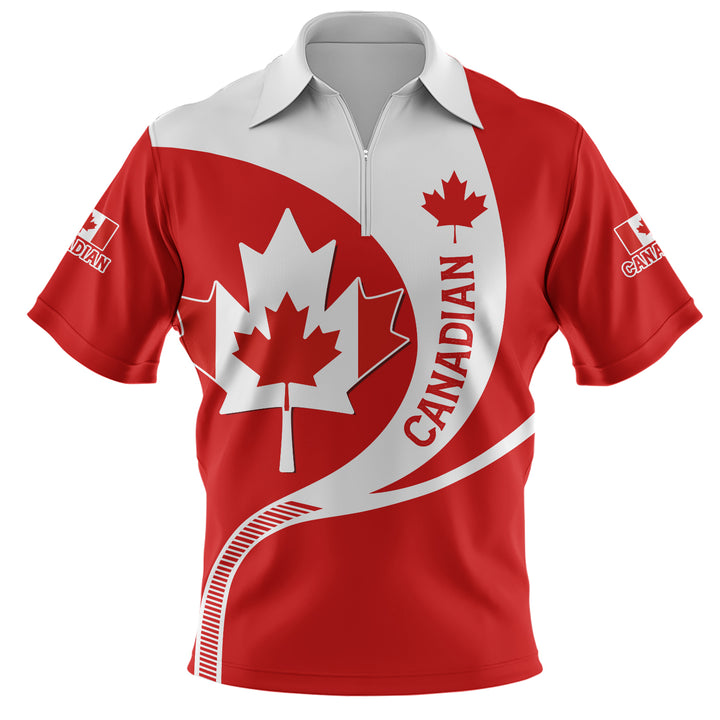 Canada Zip Polo Shirt Proud Canadian Maple