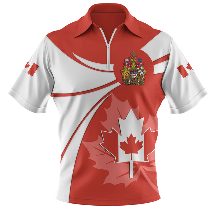 Canada Zip Polo Shirt Canada Maple Wave Design