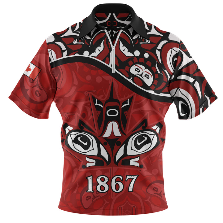 Canada Zip Polo Shirt Haida Indigenous Power 1867