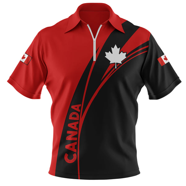 Canada Zip Polo Shirt Maple Wave Canada