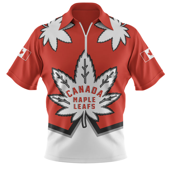 Canada Zip Polo Shirt Red Maple Leafs Spirit