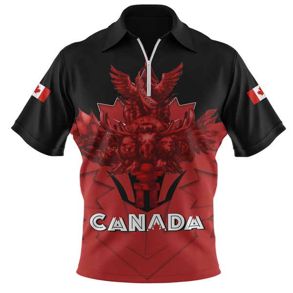 Canada Zip Polo Shirt Red Sovereign Northern Emblem