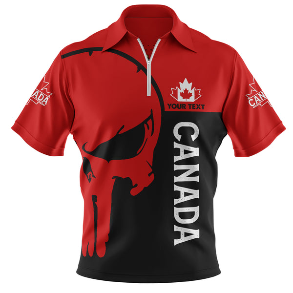 Canada Zip Polo Shirt Custom Crimson Skull Canada