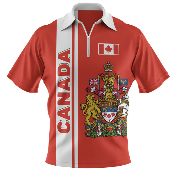 Canada Zip Polo Shirt Canada Coat Of Arms Simple Style