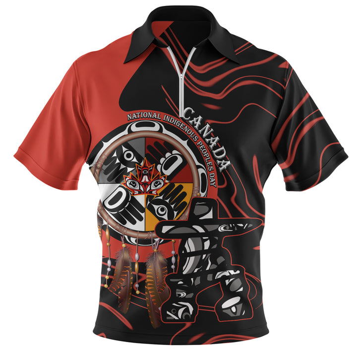 Canada Zip Polo Shirt Indigenous Peoples Day With Dreamcatche