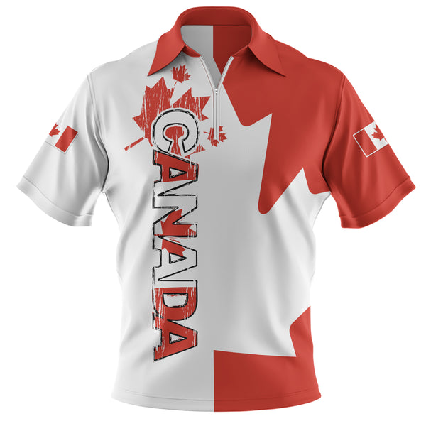 Canada Zip Polo Shirt Canada Red And White Boldness