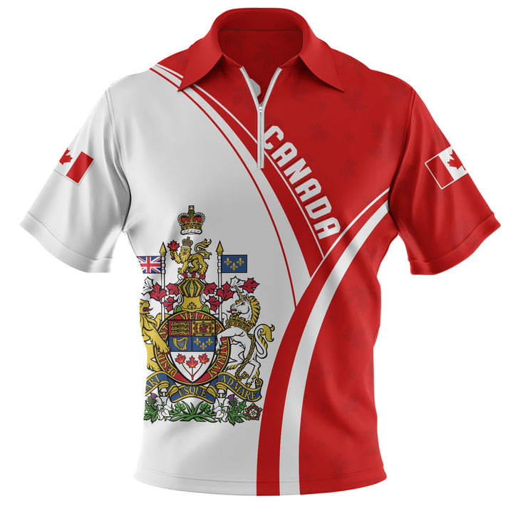 Canada Zip Polo Shirt Canada Red Maple Leafs Pattern Spirit